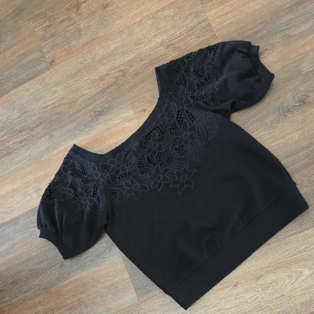 Express Lace Embellished Short Sleeve Sweatshirt